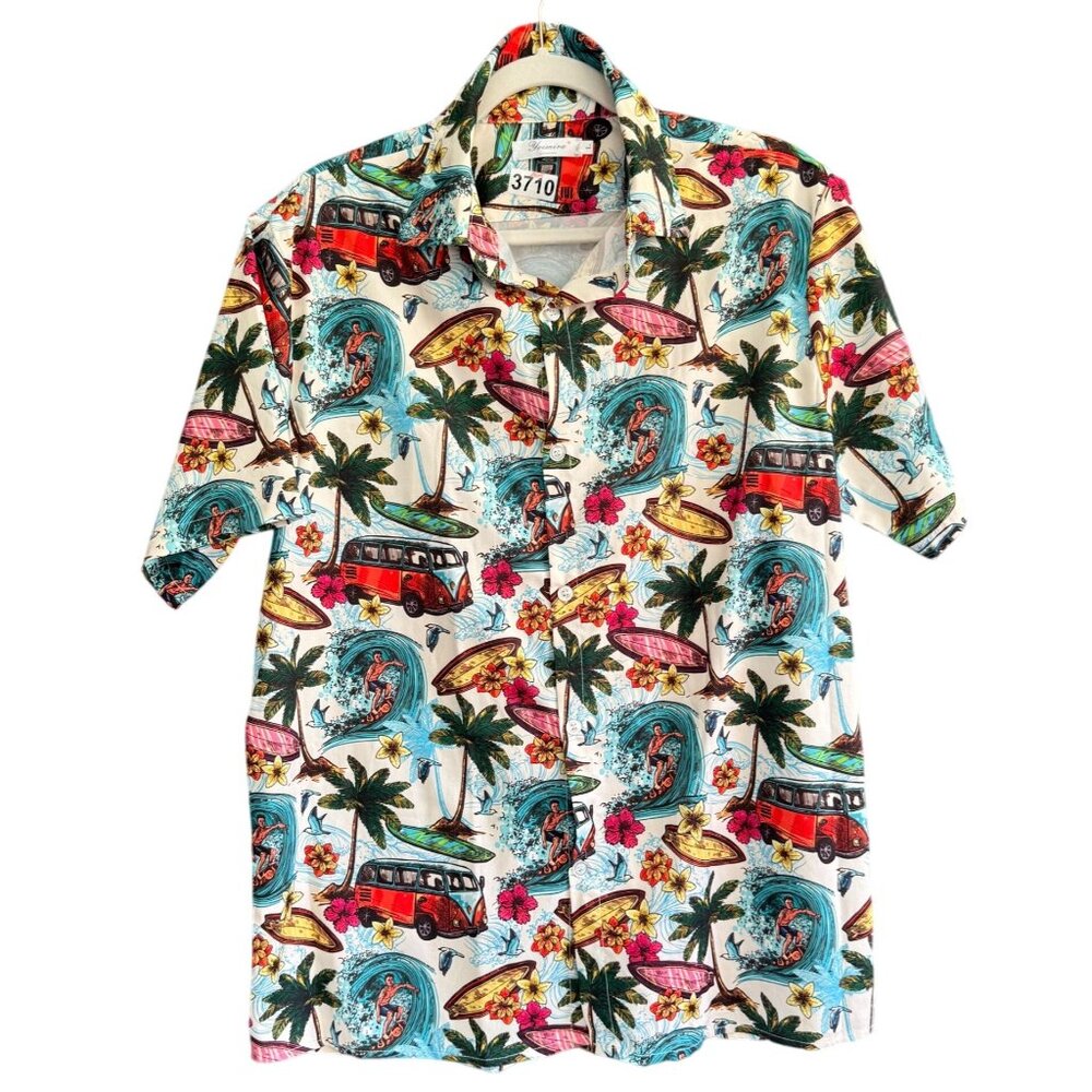 Yoimira Floral Aloha Beach Hawaiian Button-Down Shirt Men's Large Multicolor